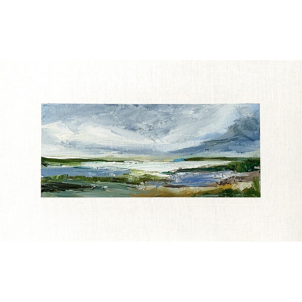 6x10 Original Oil Seascape Painting Marsh Lowcountry Clouds Coastal Art Signed